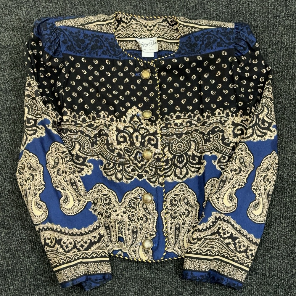 Vintage Jeffrey & Dara Outfit Juniors 10 Blue Paisley 2 Piece Jacket Pants Set